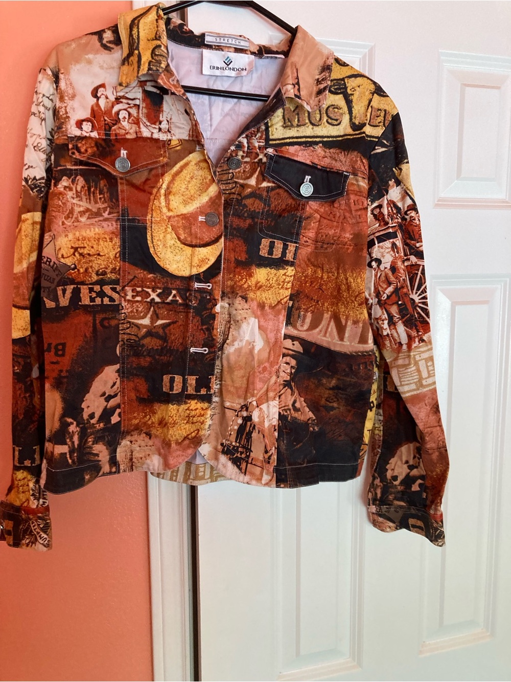 erin london Brown and Tan Western Graphic Denim Jacket